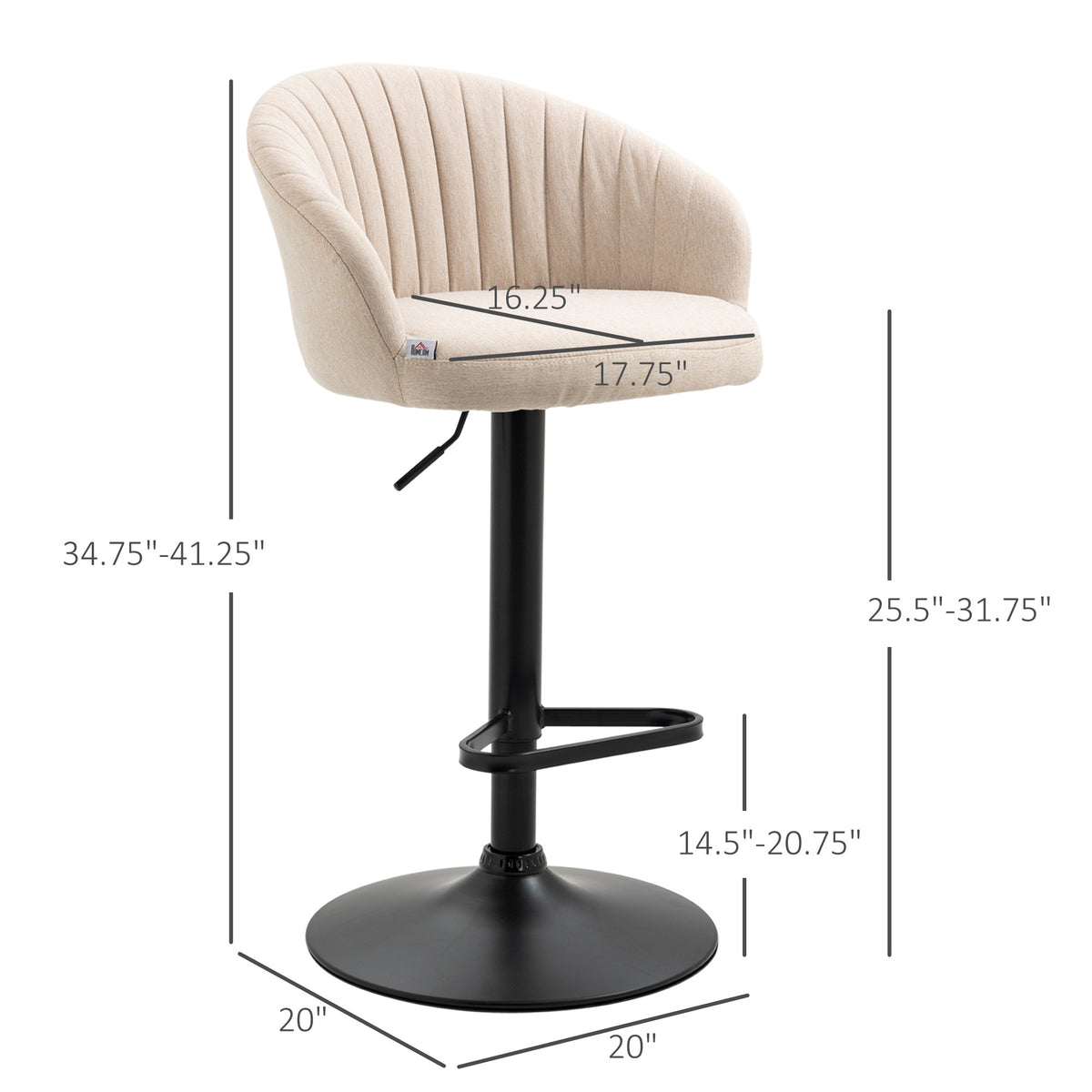 Homcom Adjustable Swivel Bar Stools Set Of 2, Linen Touch Fabric, Beige Beige Polyester