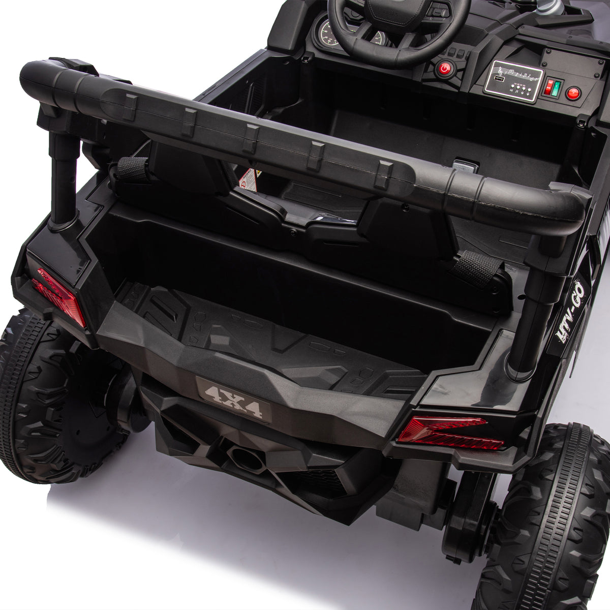 24V Two Seater Kids Ride On Utv W Parents Remote Control,Four Wheel Suspension,Slow Start,Large Wheel Design,Anti Collision Bar,Storage Space,Music,Usb,Bluetooth,Volume Control,Led Lights For Kids 3 . Black 100 149 Lbs Polypropylene