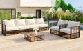 Modern Minimalist 7 Piece Metal Patio Sectional Sofa Set, All Weather Garden Conversational Furniture Set With Thick Cushions And Coffee Table For Indoor Outdoor, Gray Yes Deep Seating White Weather