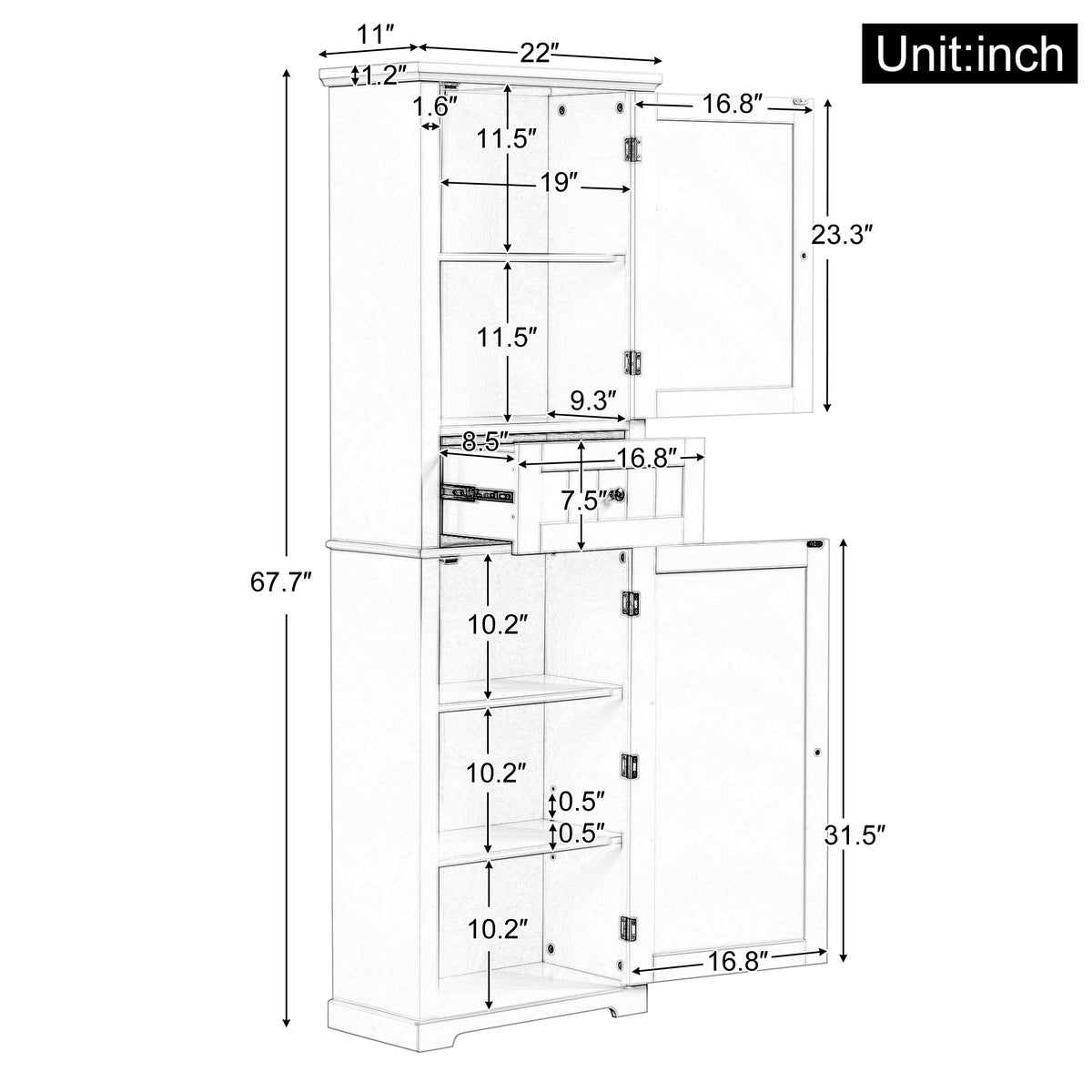 Tall Bathroom Storage Cabinet, Freestanding Storage Cabinet With Drawer And Adjustable Shelf, Mdf Board With Painted Finish, Grey Old Sku:Wf312727Aae Grey Mdf