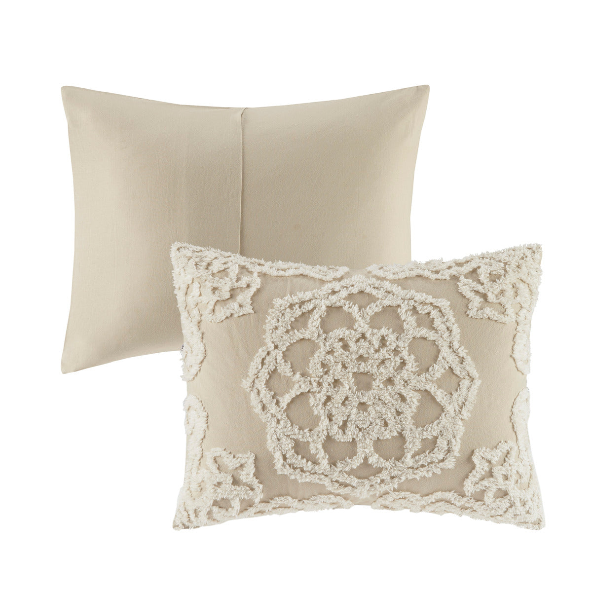 Tufted Cotton Chenille Medallion Fringe Coverlet Mini Set Taupe King Cal King King Taupe Cotton