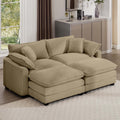 Corduroy Two Seater Sofa With 2 Footrest, 2 Seater Sofa With Ottoman For Small Living Spaces, Tan Corduroy Sofa Tan Corduroy 2 Seat