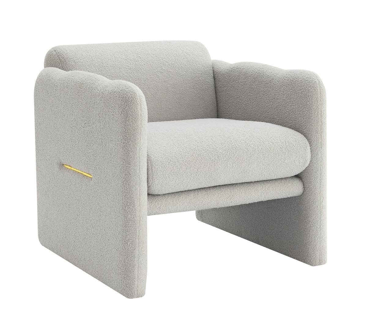 Arm Chair With Waved Arms, Metal Decoration On Both Side Arms, Accent Chair For Primary Living Space,Living Room,Bedroom, Teddy Fabric, Light Grey Light Grey Primary Living Space Modern Foam Plywood