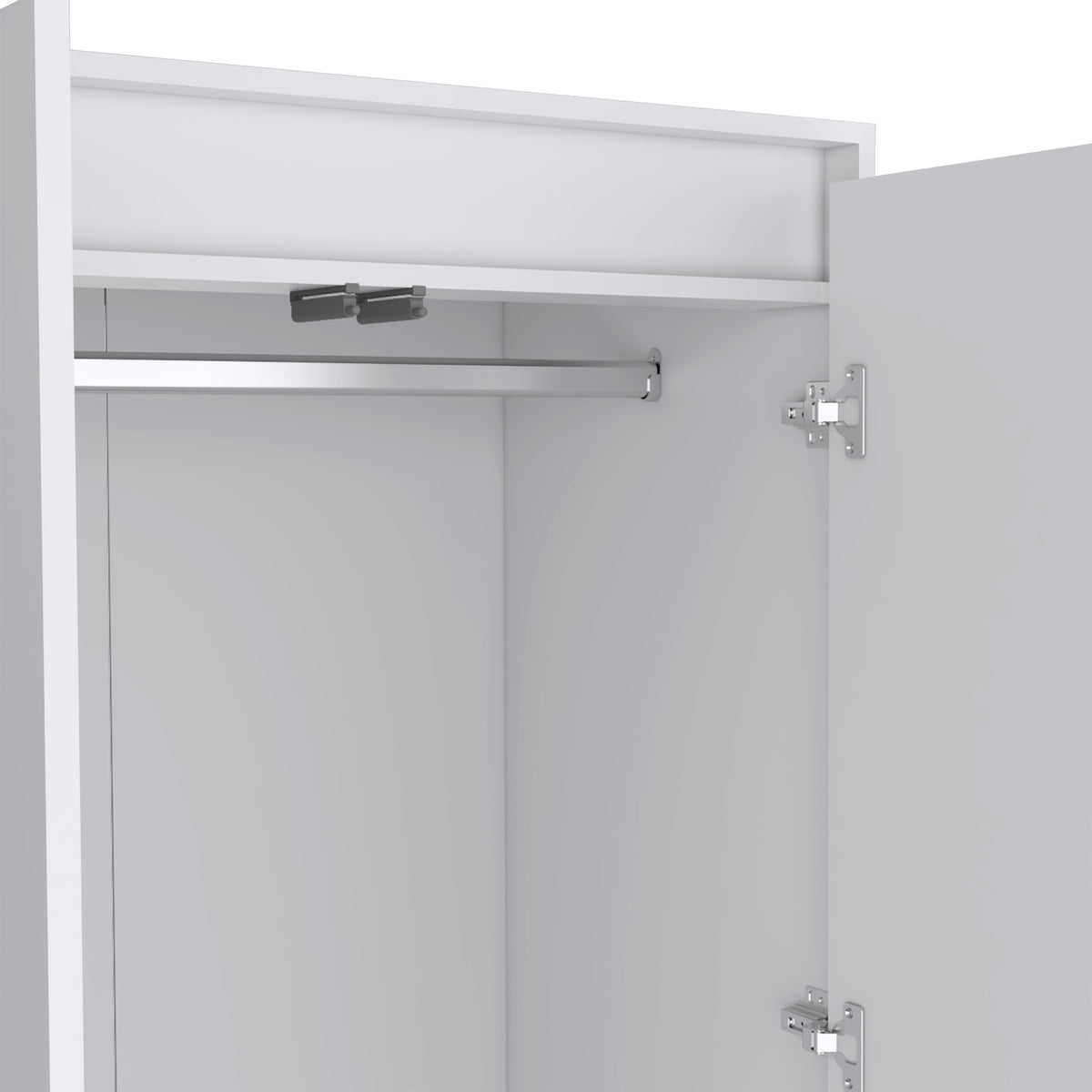 Armoire, Wardrobe Closet With Two Drawers,Hanging Rod, White White Solid Wood Mdf Engineered Wood