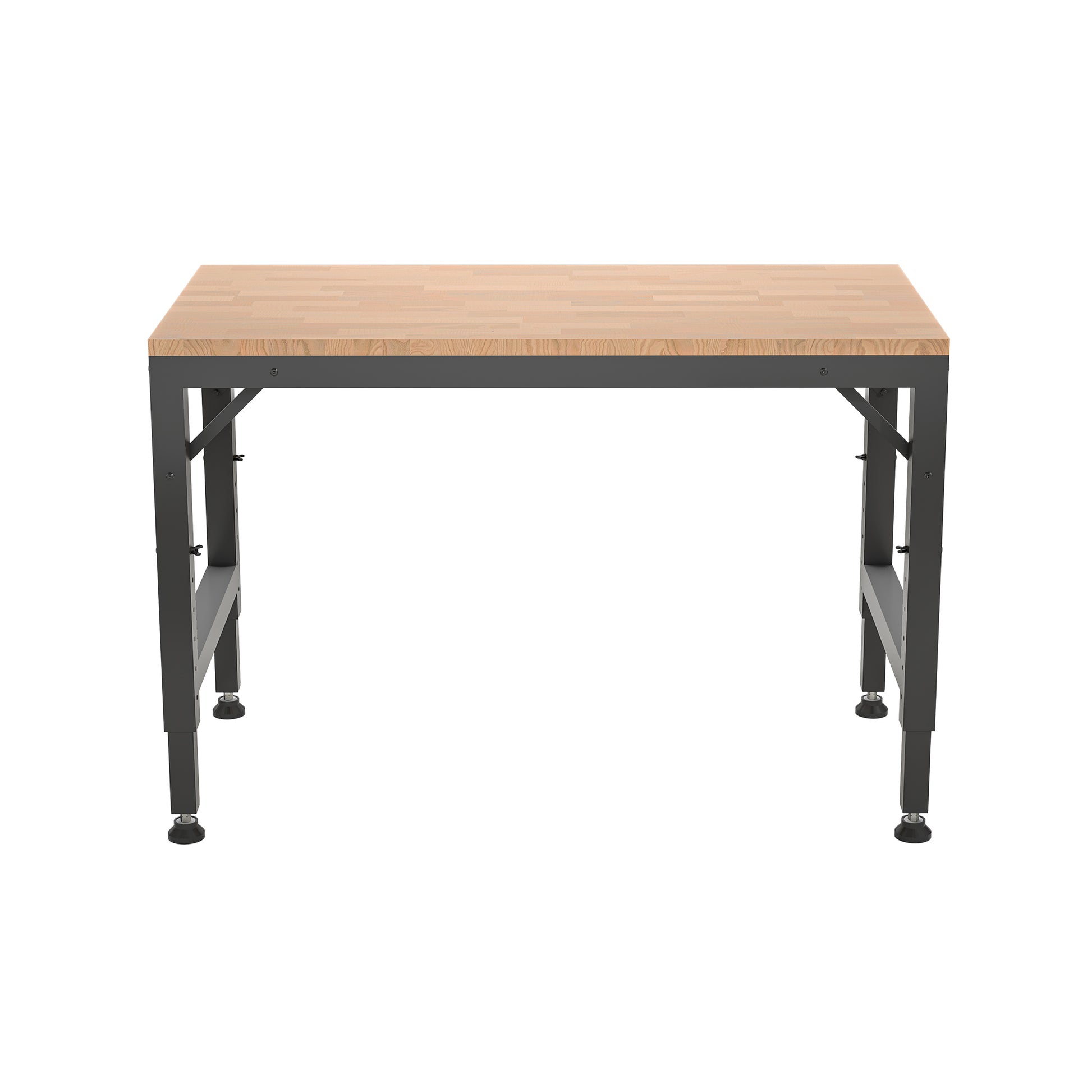 48" Heavy Duty Adjustable Workbench For Garage, Rubber Wood Shop Table W Rubber Pads, Hardwood Workstation Weight Capacity Over 2000 Lbs Black Metal & Wood