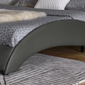 Queen Led Bed Frame Modern Faux Leather Upholstered Platform Bed Frame With Rgb Led Lights And Headboard Wave Like Curve Low Profile Bed Frame,Wood Slats Support,Easy Assembly, Grey Queen Grey Pu