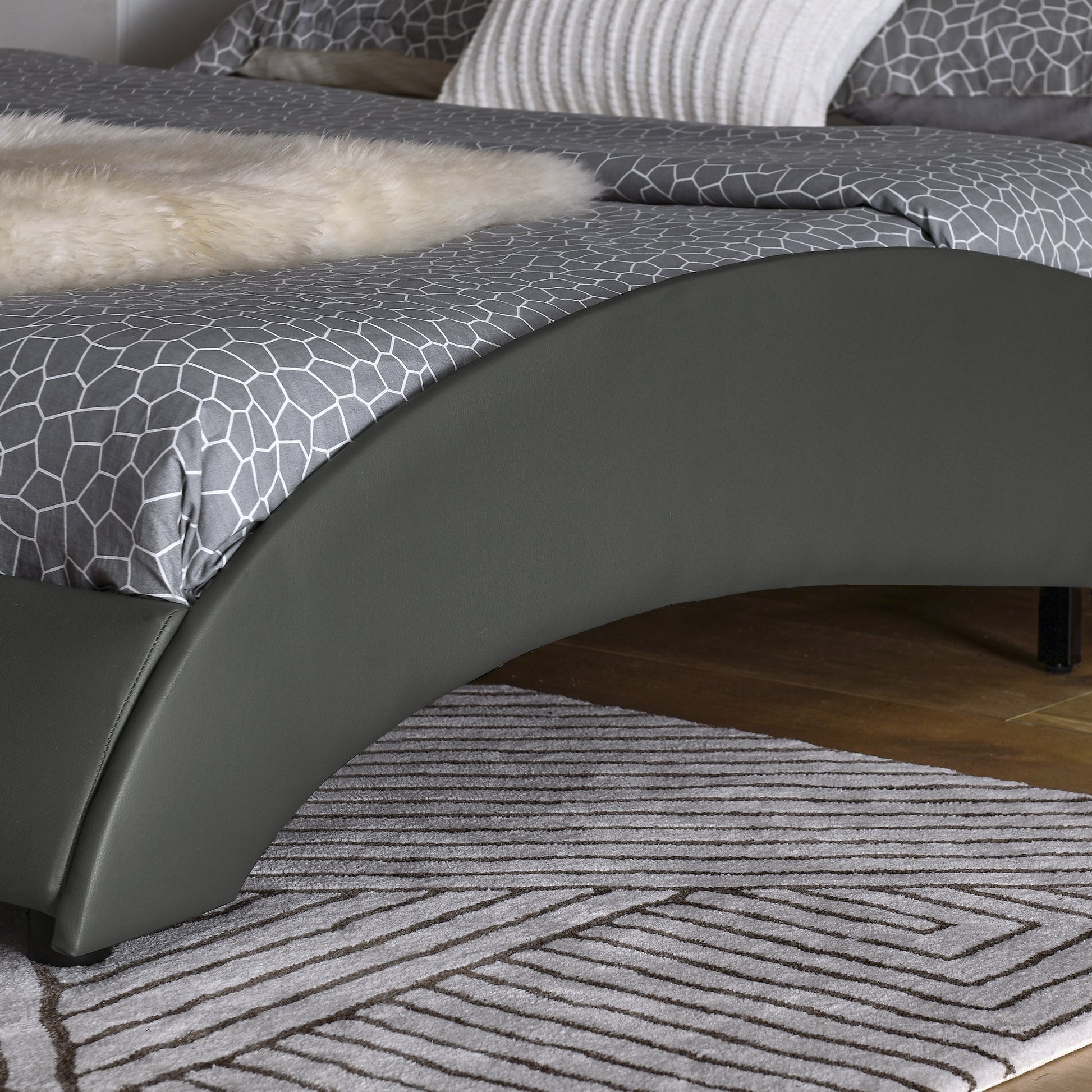 Queen Led Bed Frame Modern Faux Leather Upholstered Platform Bed Frame With Rgb Led Lights And Headboard Wave Like Curve Low Profile Bed Frame,Wood Slats Support,Easy Assembly, Grey Queen Grey Pu