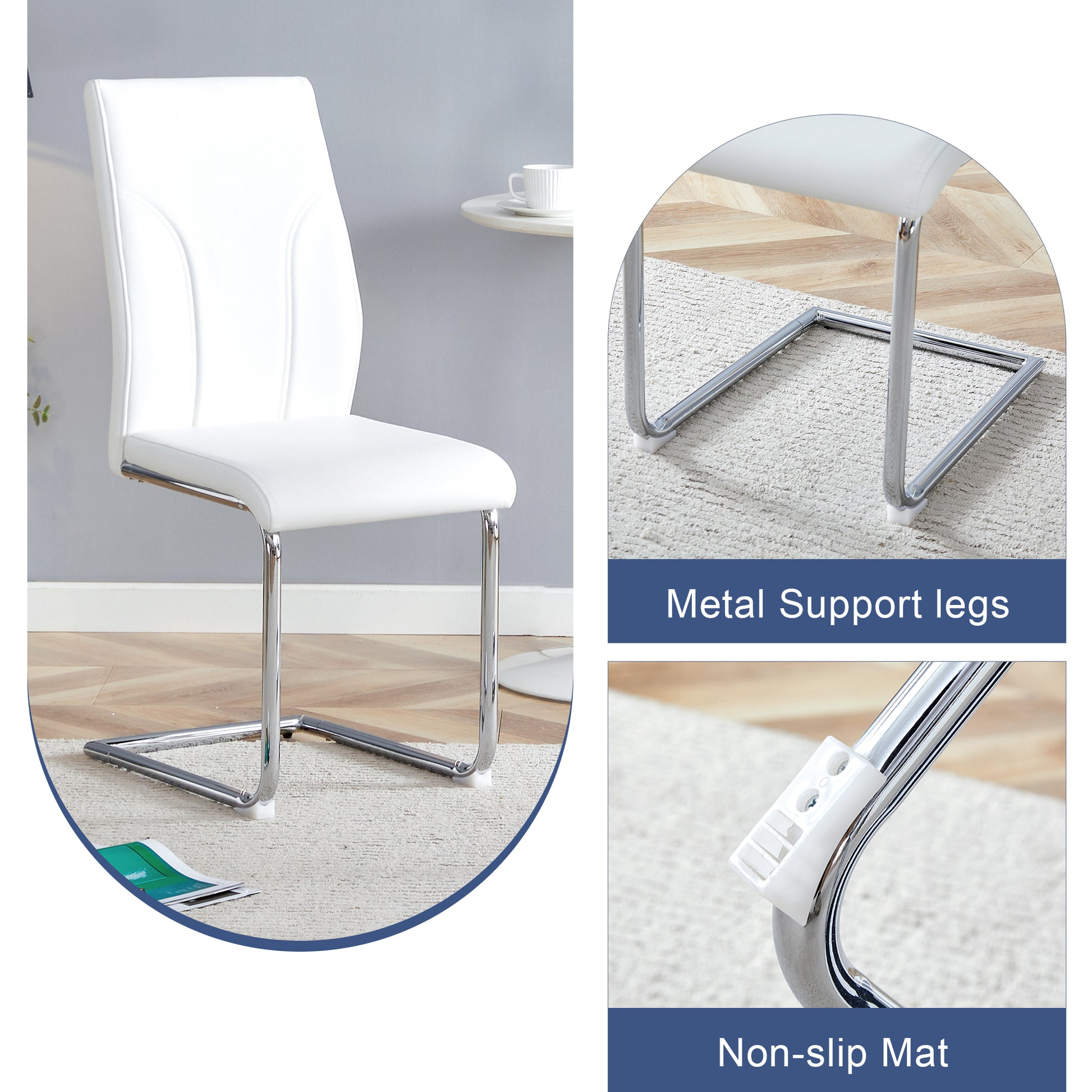Table And Chair Set.55"X31.5" Mdf Painting Dining Table Set With 6 Pu Chairs.Showcasing A Modern And Stylish Look.Suitable For Dining Room.Mdf Painting,Iron Pipe Plating,Pu Chiairs,White. White