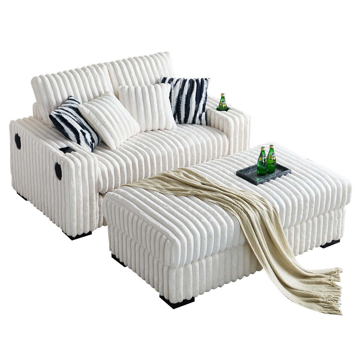 61.42Inch Square Arm Loveseat With Ottoman, 2Pcs Back Cushions And 4Pcs Toss Pillows, Cup Holder,Bluetooth Speaker,Wireless Charger,Usb Ports For Living Room And Bedroom,Beige Beige Polyester Wood Primary Living Space Soft Loose Back Modern Pine Square