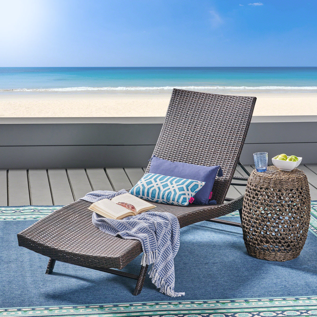 Kauai Pe Wicker Chaise Brown Multi Rattan Metal