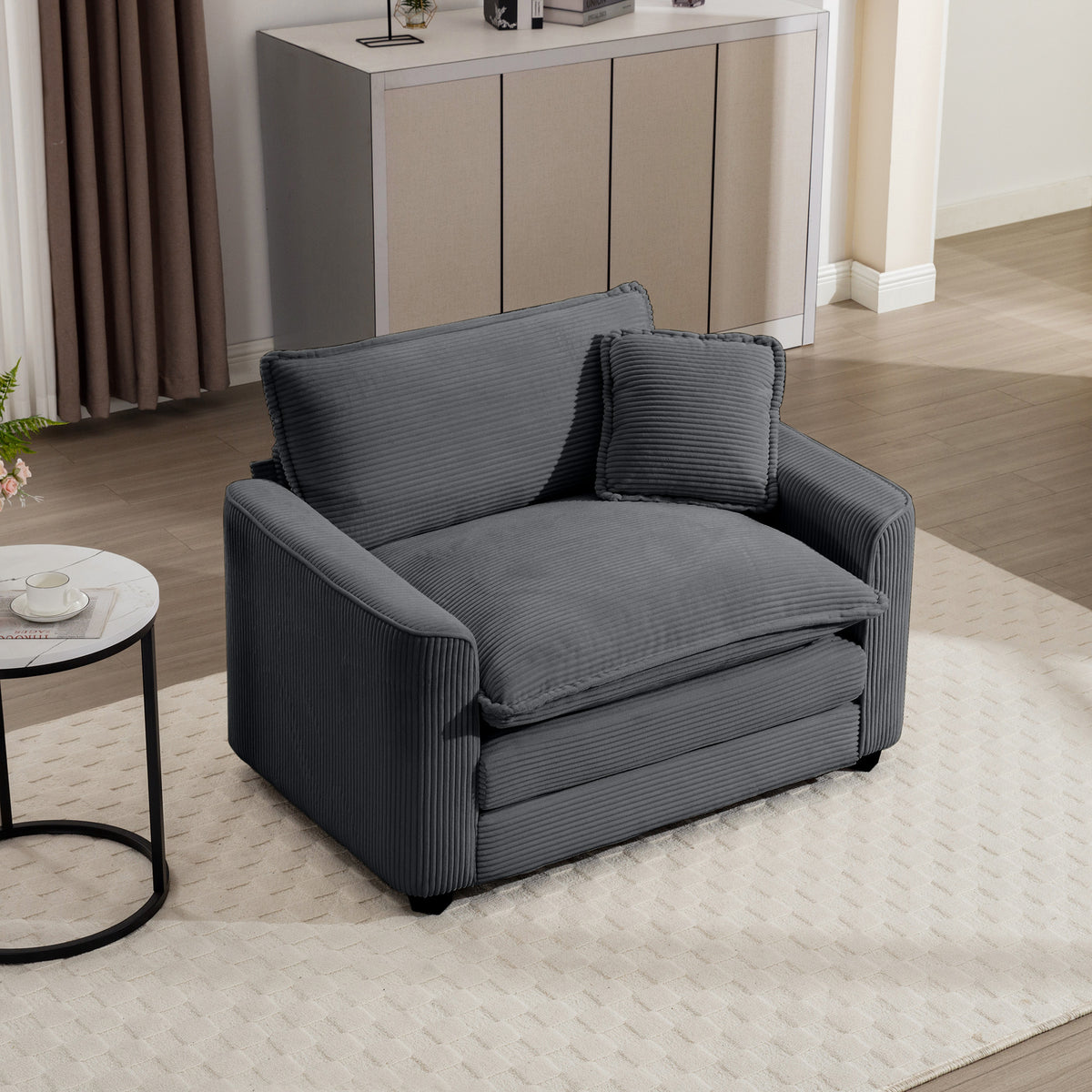 Grey Corduroy Fabric, Comfortable Single Chair Deep Seat Sofa With One Pillow, Suitable For Living Room And Bedroom, Club Multiple Occasions Grey Corduroy 1 Seat