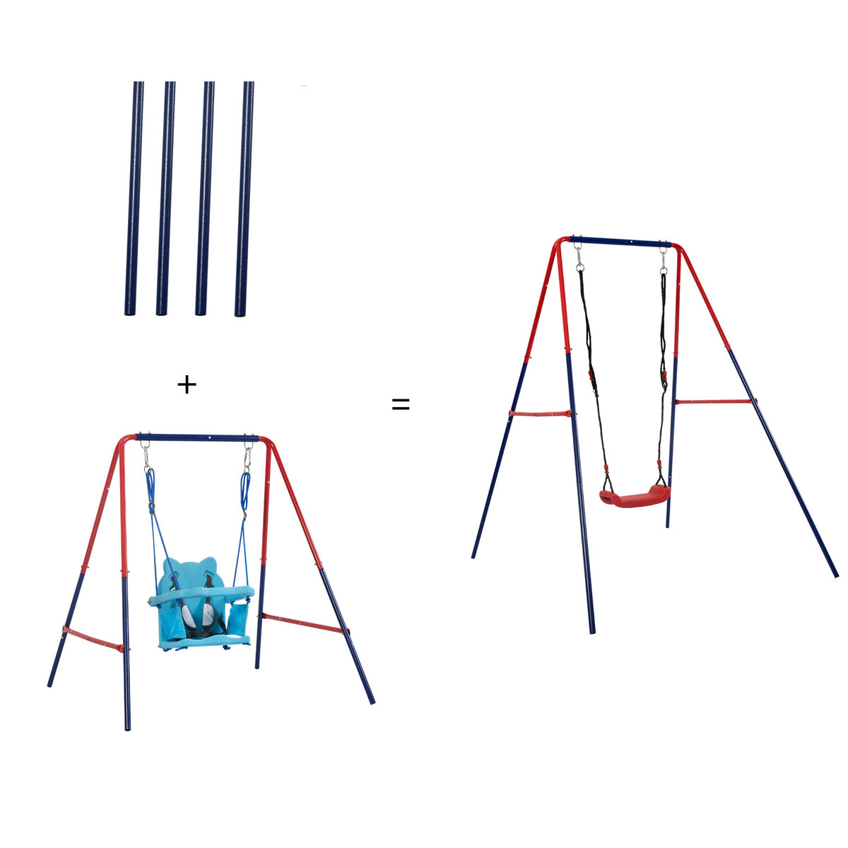 Xns067B Green And Blue Interesting 2 In 1 Baby Swing Mental Plastic Safe Swing Set 110Lbs For Outdoor Playground For Age 3 Blue Red Steel