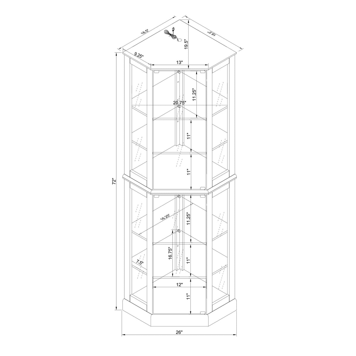 6 Shelf Corner Curio Display Cabinet With Lights, Mirrors And Adjustable Shelves, Oak E26 Light Bulb Not Included Oak Mdf