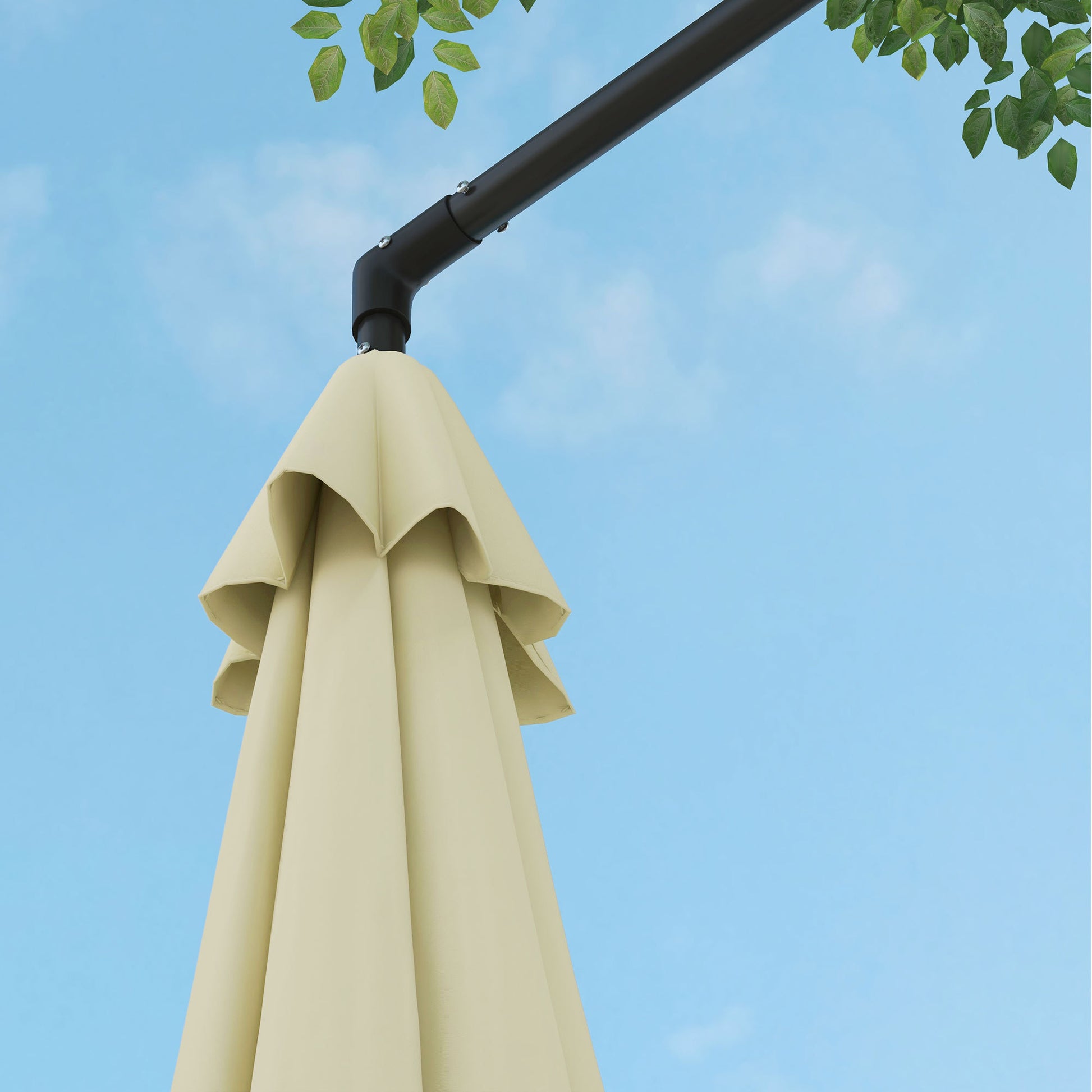 Outsunny 9.5Ft Cantilever Patio Umbrella With Crank, Cross Base And Air Vent, Round Hanging Offset Umbrella, Heavy Duty Outdoor Umbrella For Garden, Pool, Backyard, Deck, Beige Beige Polyester