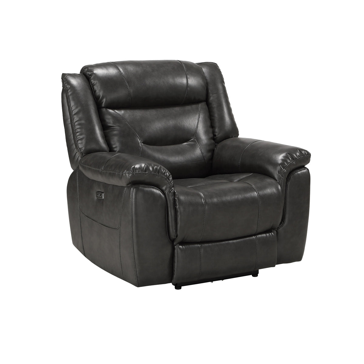 Grey Power Recliner With Usb Port Grey Faux Leather Manual Push Button Metal Primary Living Space Tight Back Push Button Pillow Top Arms Wood Fabric