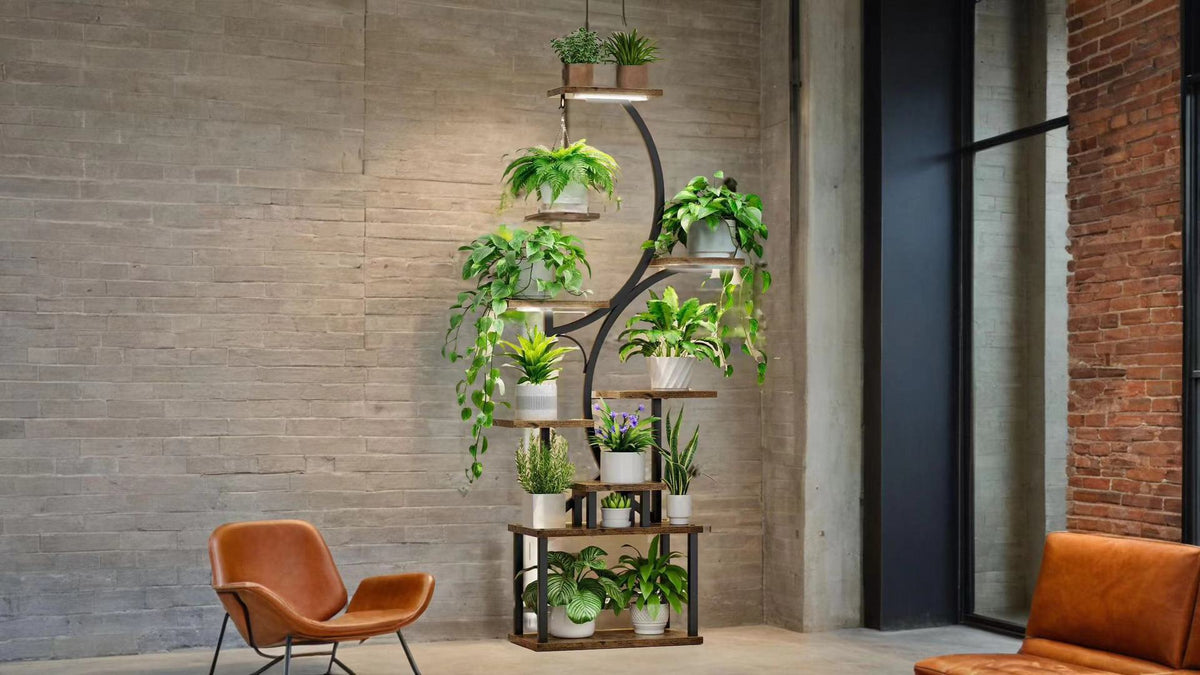 Plant Stand Indoor With Grow Lights, 8 Tiered Indoor Plant Shelf, 61" Tall Plant Stand For Indoor Plants Multiple, Metal Plant Flower Holder Stand, S Shaped Plant Rack For Home, Patio Black Black