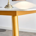 Table And Chair Set.A Morden Table With White Imitation Marble Patterned Stone Burning Tabletop With Golden Metal Legs.Paried With 4 Chairs With Pu Leather Backrest And Black Metal Legs. Grey Brown,White Gold Seats 4 Metal,Sintered Stone