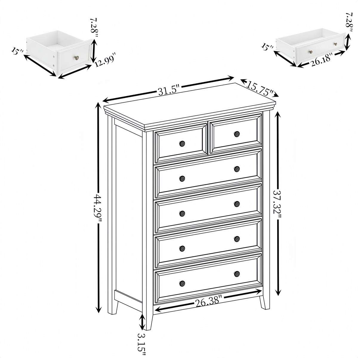 Modern 6 Drawers Dresser 6 Drawers Cabinet,Chest Of Drawers Closet Organizers And Storage Clothes Storage Drawers Cabinet For Living Room, Farmhouse Dresser Organizer White White Mdf