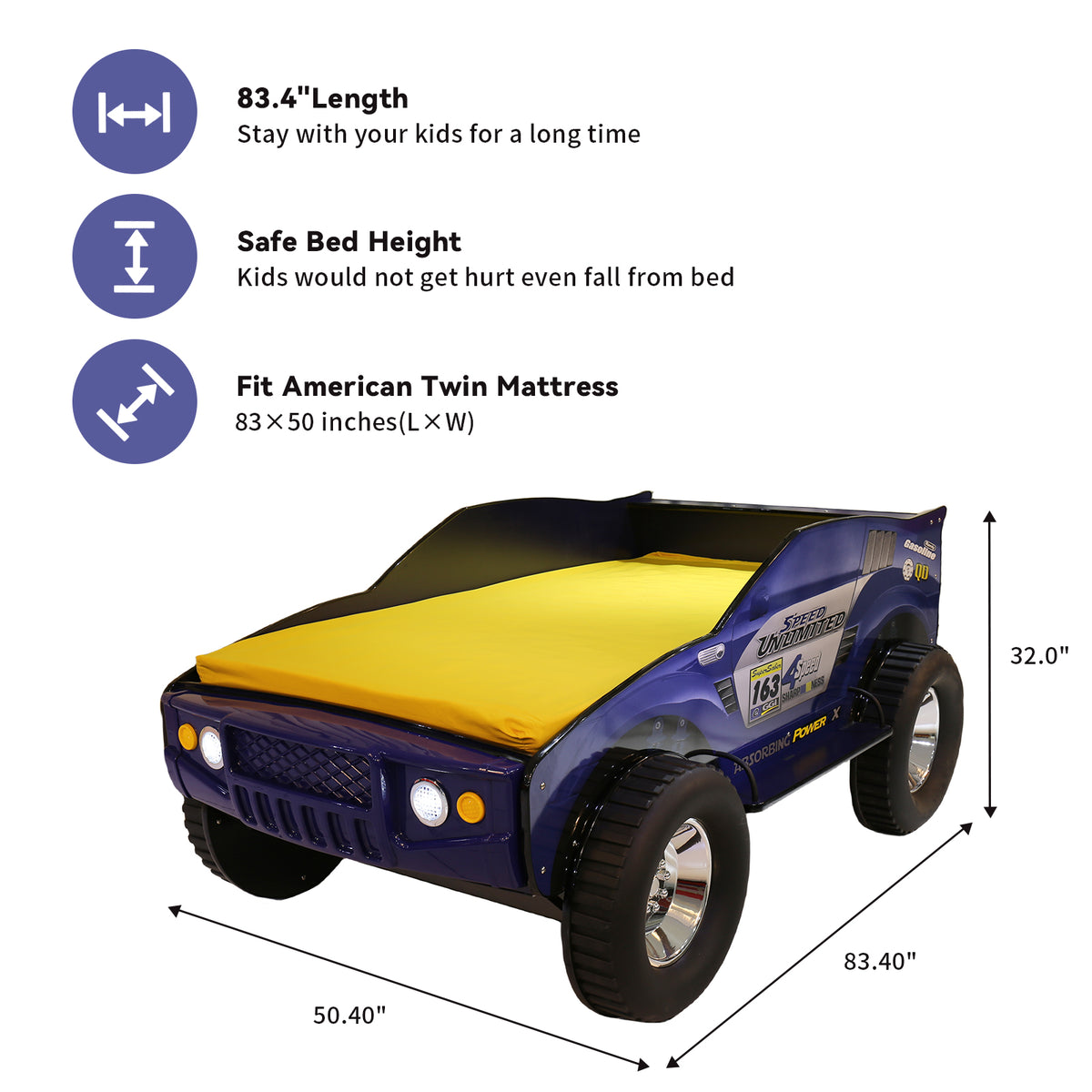 Unlimited Speed Jeep Bed Twin Blue,Blue Cars Mdf