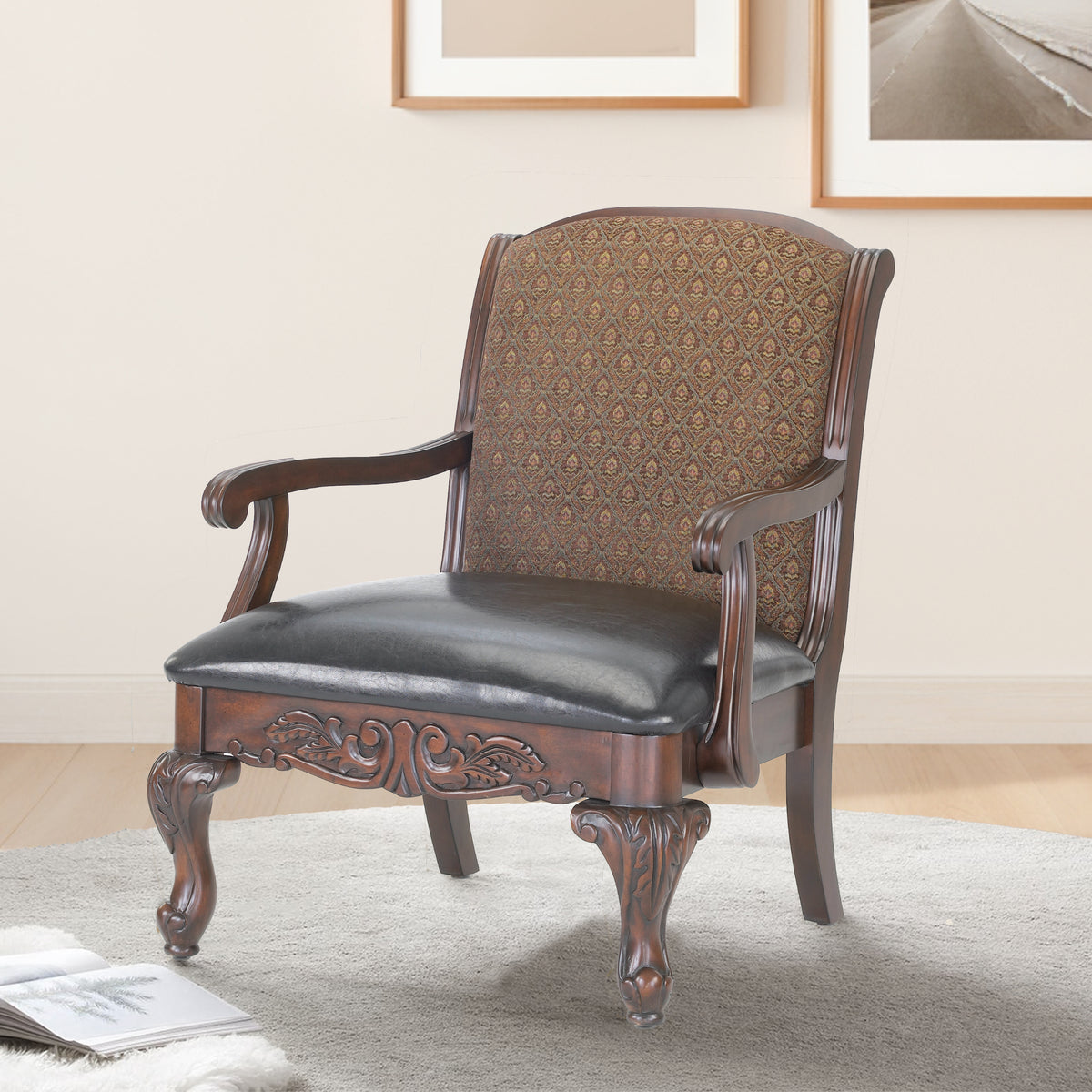 Lucille Arm Chair Brown Brown Traditional Foam Wood Fabric