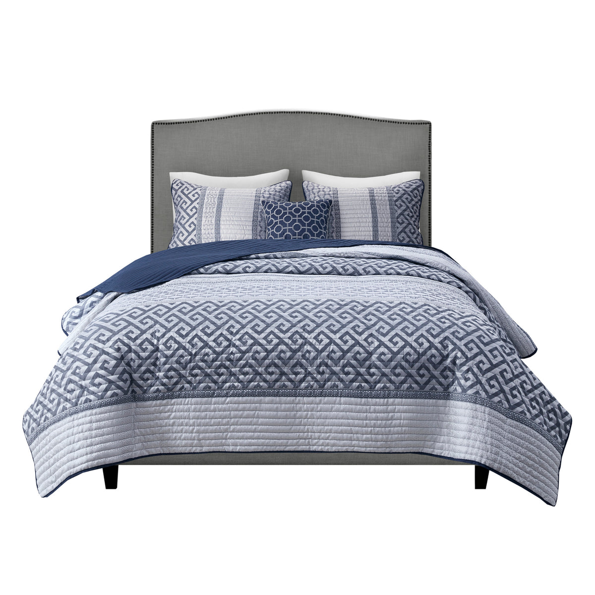 4 Piece Jacquard Quilt Set With Throw Pillow Navy King Cal King King Navy Polyester
