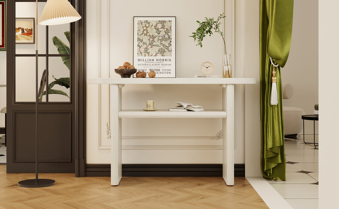Elegant Minimalist Console Table With Rounded Edges And Sturdy Shelf Design For Entryway, Living Room Gray Wash Gray Wash Solid Wood Mdf