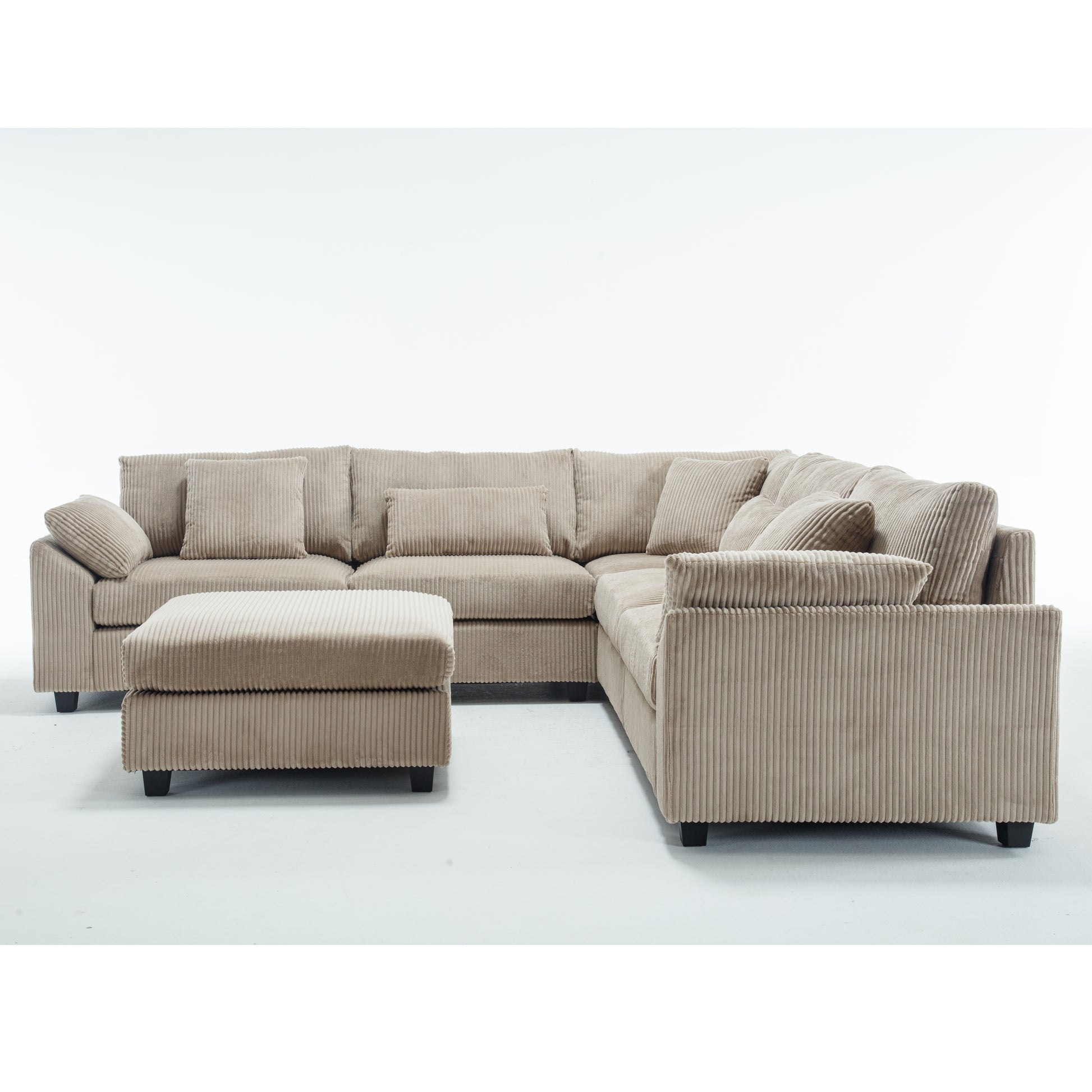 Arrival Oversized Modular Sectional Sofa Couches Set,Corduroy Upholstered Deep Seat Comfy Sofa For Living Room ,6 Seat ,Brown Brown Fabric 6 Seat