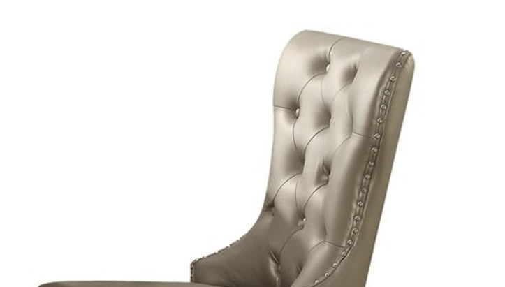 Kacela Champagne Synthetic Leather & Champagne Finish Side Chair Set Of 2 Champagne Synthetic Wood