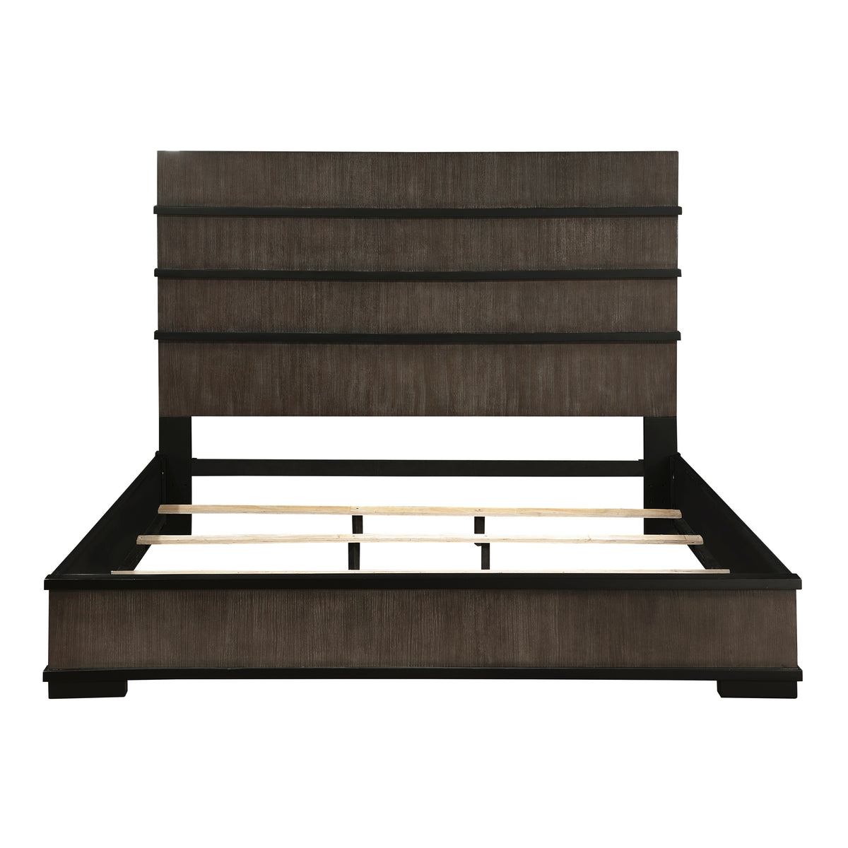 Two Tone Brown Black Finish Led Headboard King Bed 1Pc Modern Industrial Design Bedroom Furniture Box Spring Required King Black,Brown Gray Wood Bedroom Bed Frame Wood