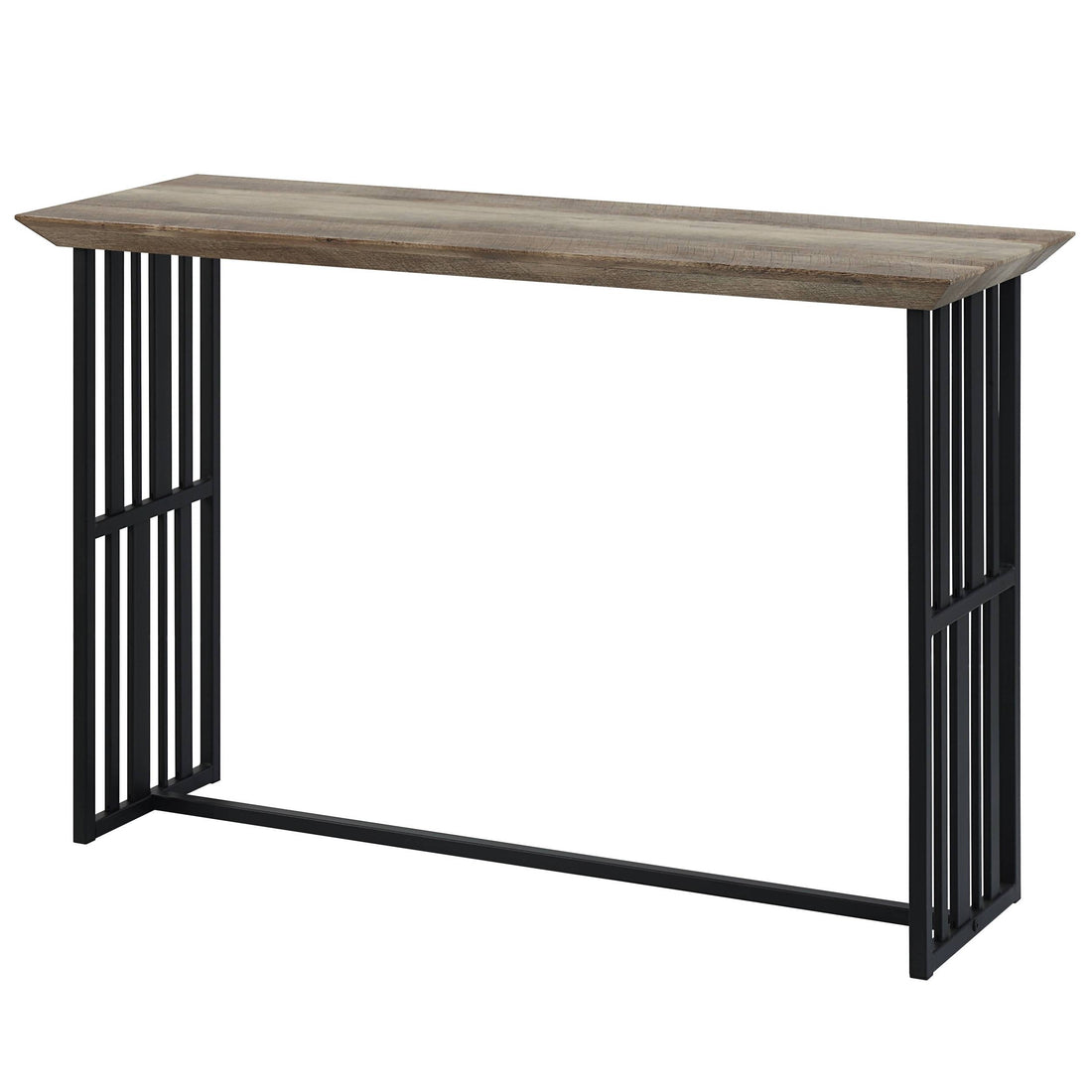 Antique Oak And Black Sofa Table With Double Pedestal Oak Primary Living Space Industrial Round Wood Metal Pedestal