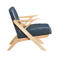 Natural Finish Solid Rubberwood Frame 1Pc Accent Chair Blue Faux Leather Upholstery Living Room Furniture Blue,Natural Primary Living Space Rubberwood Solid Wood