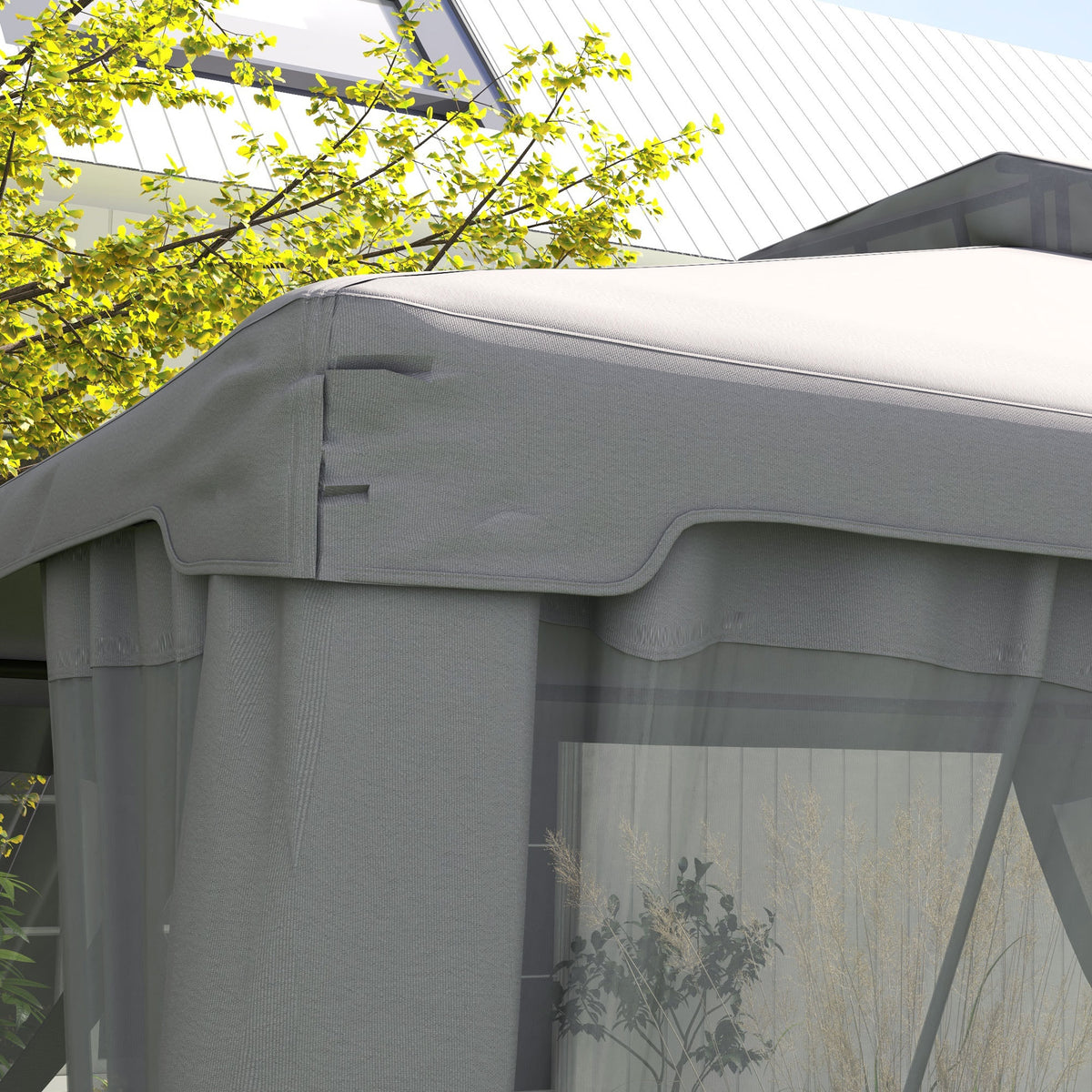 Outsunny 9.6' X 11.6' Patio Gazebo, Outdoor Canopy Shelter With 2 Tier Roof And Netting, Steel Frame For Garden, Lawn, Backyard, And Deck, Gray Grey Polyester