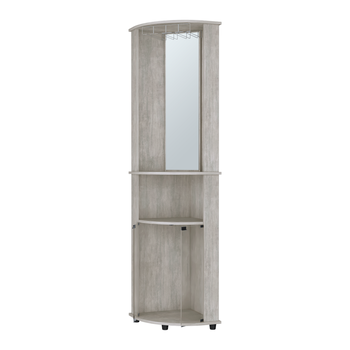 Oregon Corner Bar Cabinet, 3 Tier Shelf With Glass Rack Gray Particle Board Engineered Wood