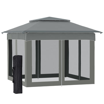 Outsunny 11' X 11' Pop Up Canopy, Outdoor Patio Gazebo Shelter With Removable Zipper Netting, Instant Event Tent W 114 Square Feet Of Shade And Carry Bag For Backyard, Garden, Dark Gray Dark Grey Polyester