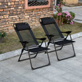 Outsunny Folding Patio Chairs Set Of 2, Outdoor Deck Chair With Adjustable Sling Back, Camping Chair With Removable Headrest For Garden, Backyard, Lawn, Black Black Fabric