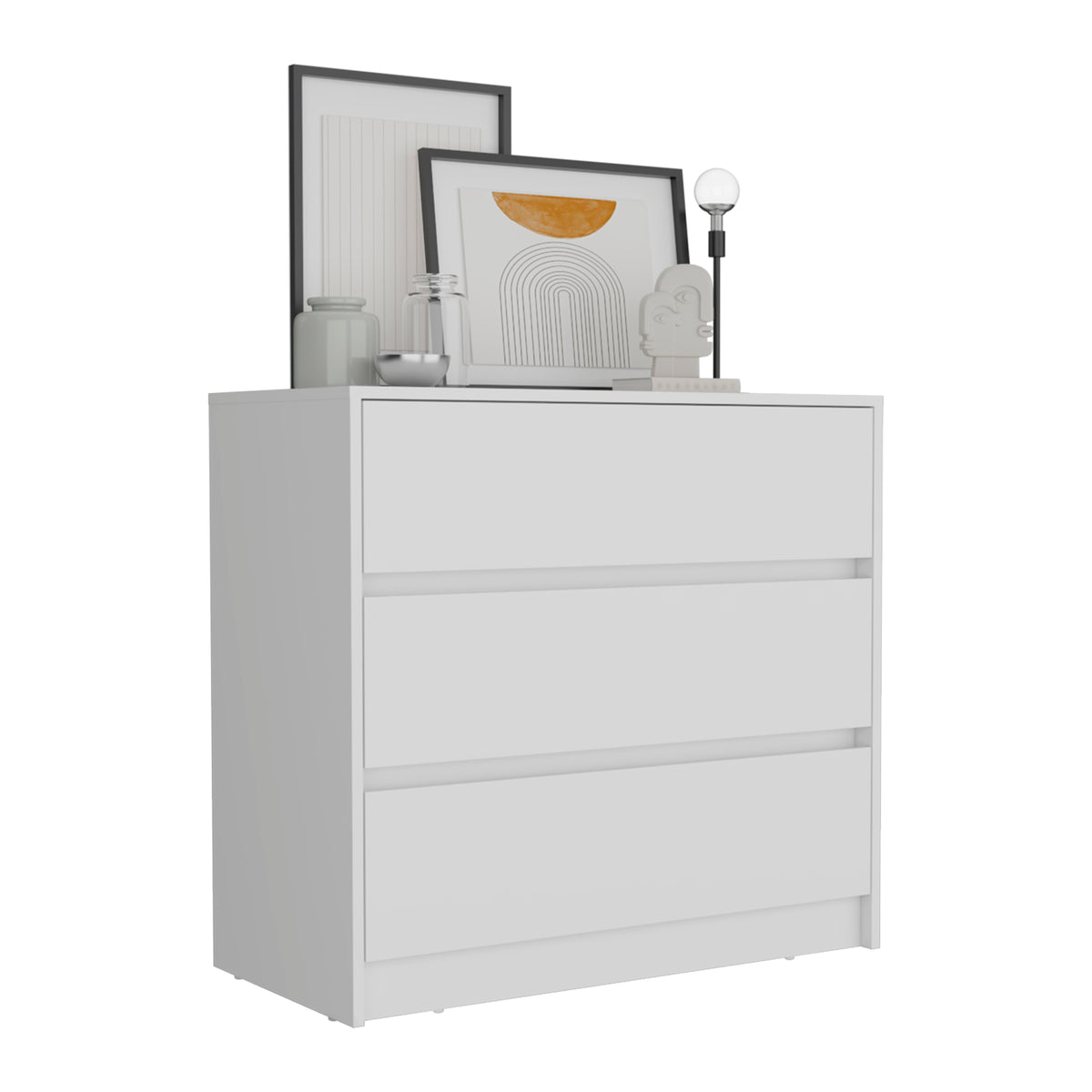 Dresser 31"H, 3 Drawers, Chest Of Drawers, White White Particle Board Particle Board