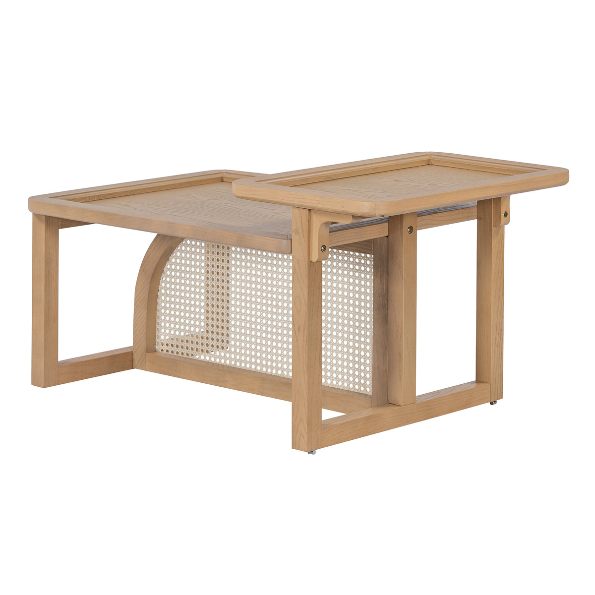 Modern 2 Piece Nesting Rattan Wood Mdf Coffee Table Set In Natural Natural Rubber Wood