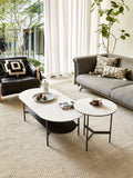 Coffee Table Ceramic Coffee Table, Mdf Painting Double Layer Coffee Table For Living Room, White Ceramic And Coffee Brown Bottom Shelf Black White Ceramic Mdf