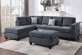 Living Room Furniture Charcoal Chenille Sectional W Ottoman Linen Like Fabric Sofa Reversible L R Chaise Ottoman 3Pc Sectional Sofa Charcoal Chenille Wood Primary Living Space Cushion Back