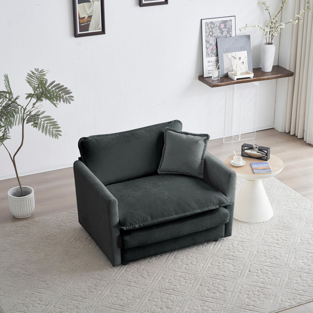 Comfy Deep Single Seat Sofa Upholstered Reading Armchair Living Room Chair Gray Chenille Fabric1 Toss Pillow Gray Chenille 1 Seat