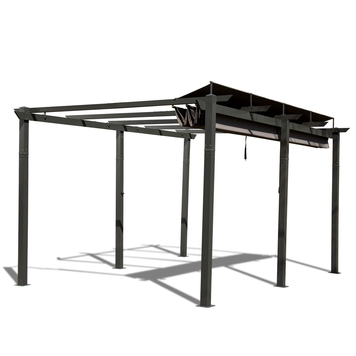 11 X 16 Ft Outdoor Living Outdoor Retractable Pergola With Weather Resistant Canopy Aluminum Garden Pergola Patio Grill Gazebo For Courtyard Dark Gray Dark Gray Rectangular Manual Uv Resistant Aluminum