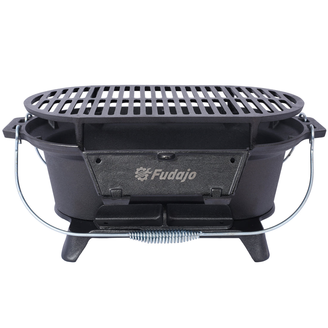 Oval Cast Iron Grill Outdoor, Portable Charcoal Grill And Tabletop Cast Iron Set 100% Cast Iron, Enameled, Durable, Small Charcoal Grill, Camping Stove, Hibachi Grill Black Iron