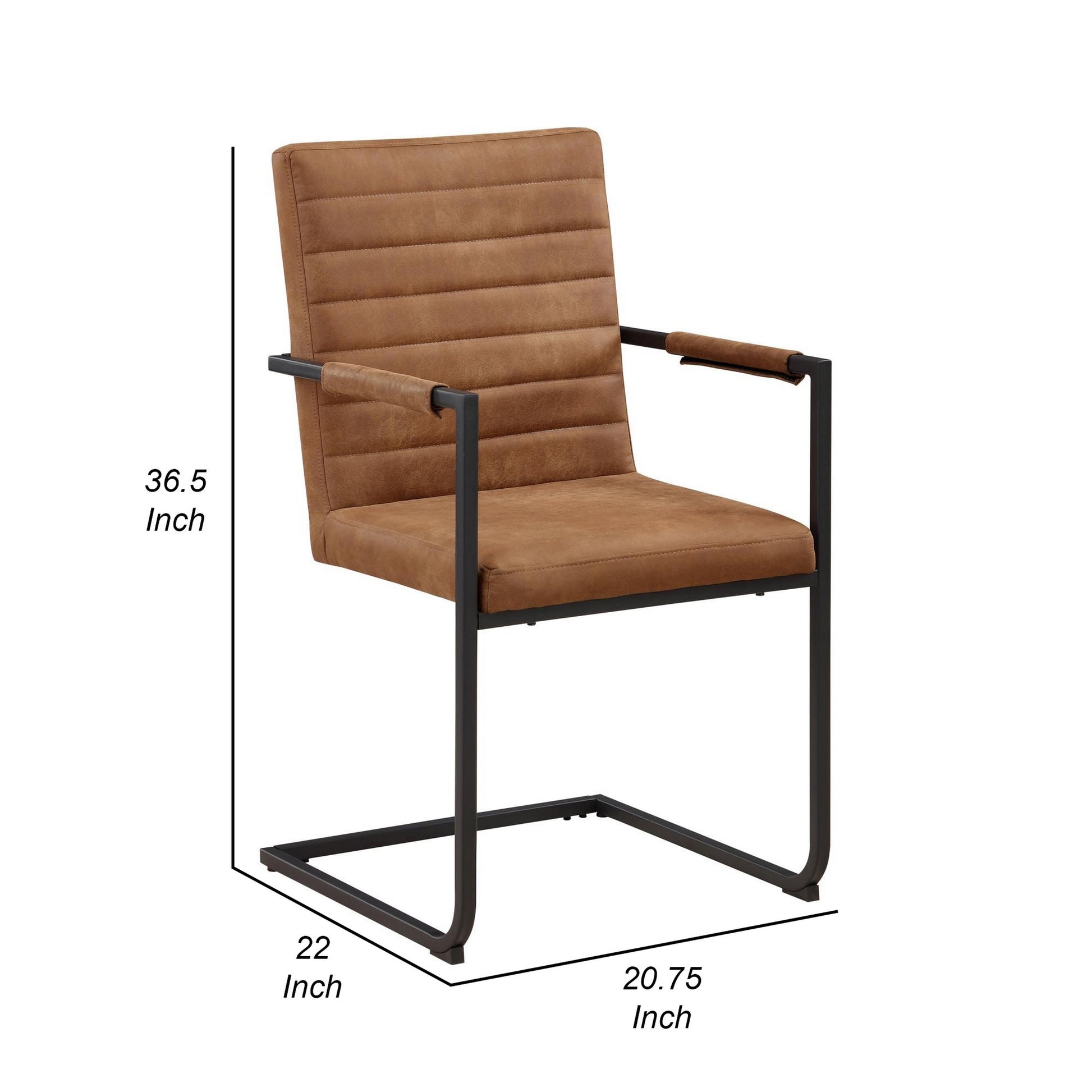 22 Inch Armchair, Set Of 2, Brown Vegan Leather, Black Cantilever Base Black Brown Mdf Metal