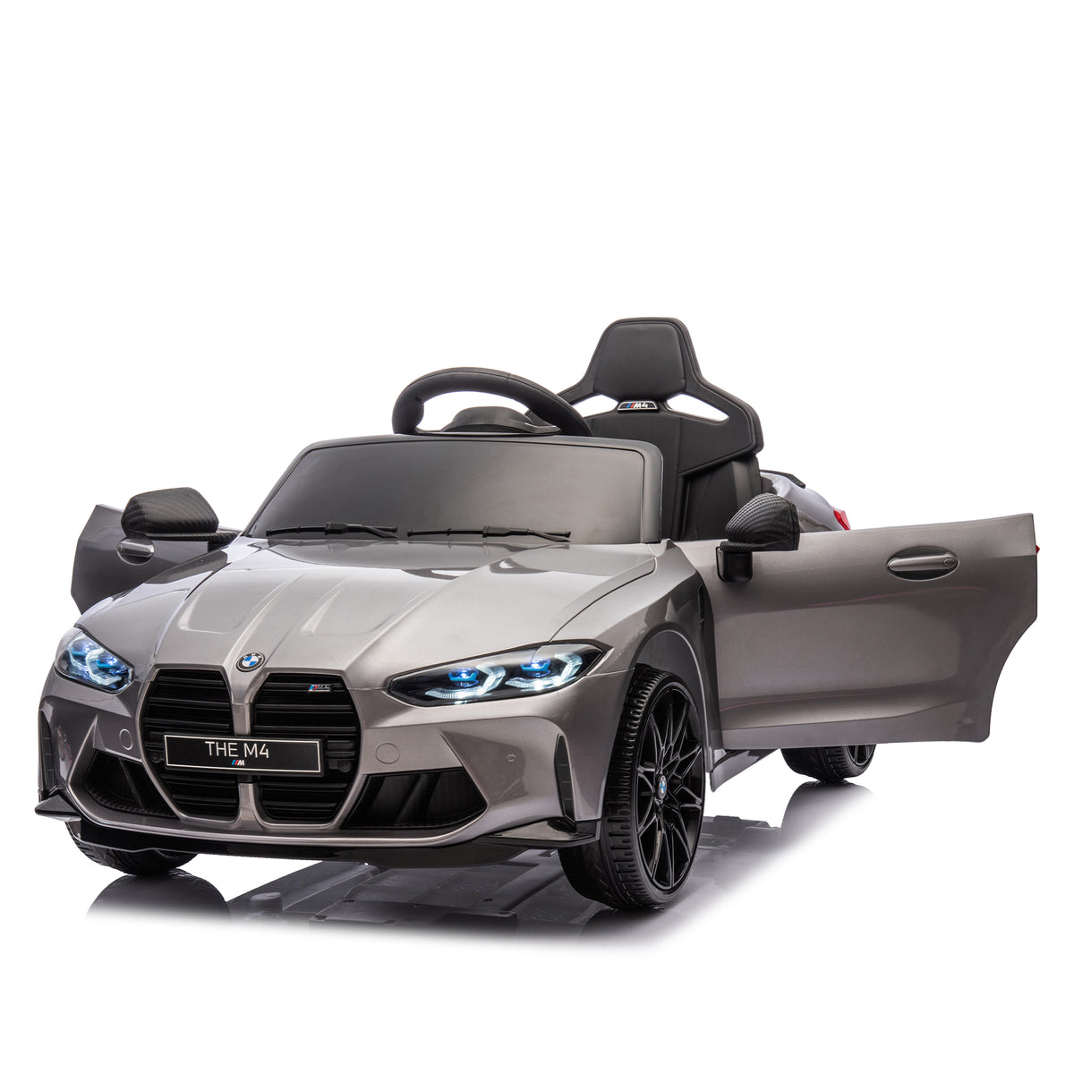 Bmw M4 12V Kids Ride On Painting Toy Car 2.4G W Parents Remote Control,Three Speed Adjustable,Power Display, Usb,Mp3 ,Bluetooth,Led Light,Story,A Handle With Wheels And A Pull, Easy To Carry Silver Polypropylene