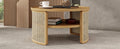2 Tiered Round Natural Wood Coffee Table With Storage Rattan Base In 31.3'' Natural Rubber Wood
