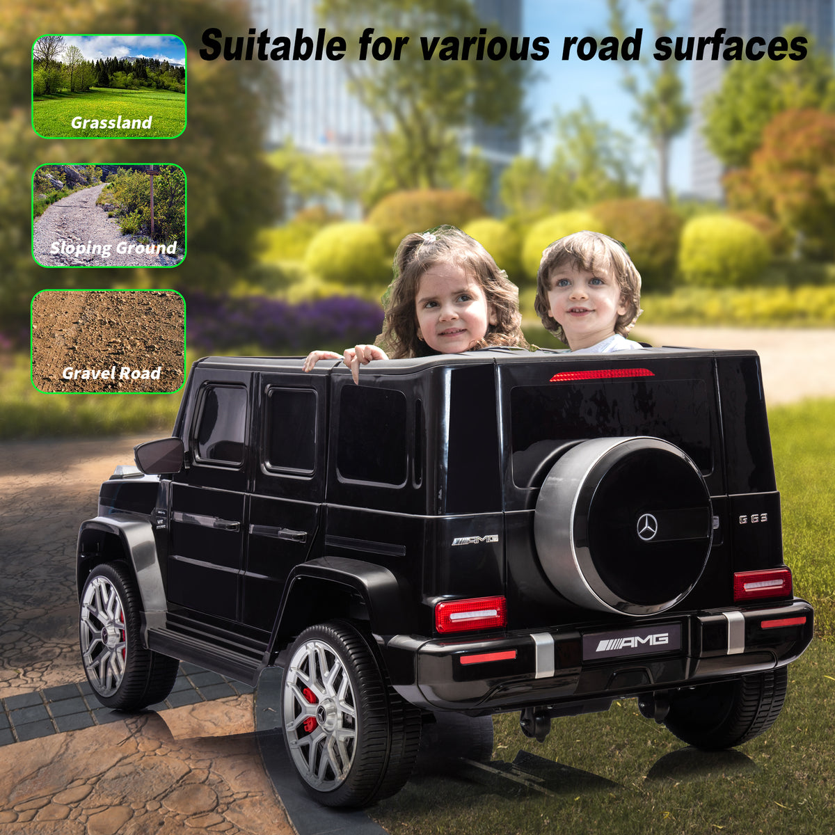 24V 2 Seater Kids Ride On Car Licensed Mercedes Benz G63 Powerful 4Wd For Kids Ages 3 8, With 7Ah Big Battery, Remote Control, Soft Braking, 4 Wheel Suspension, Led Headlight & Music,Black Black Polyethylene