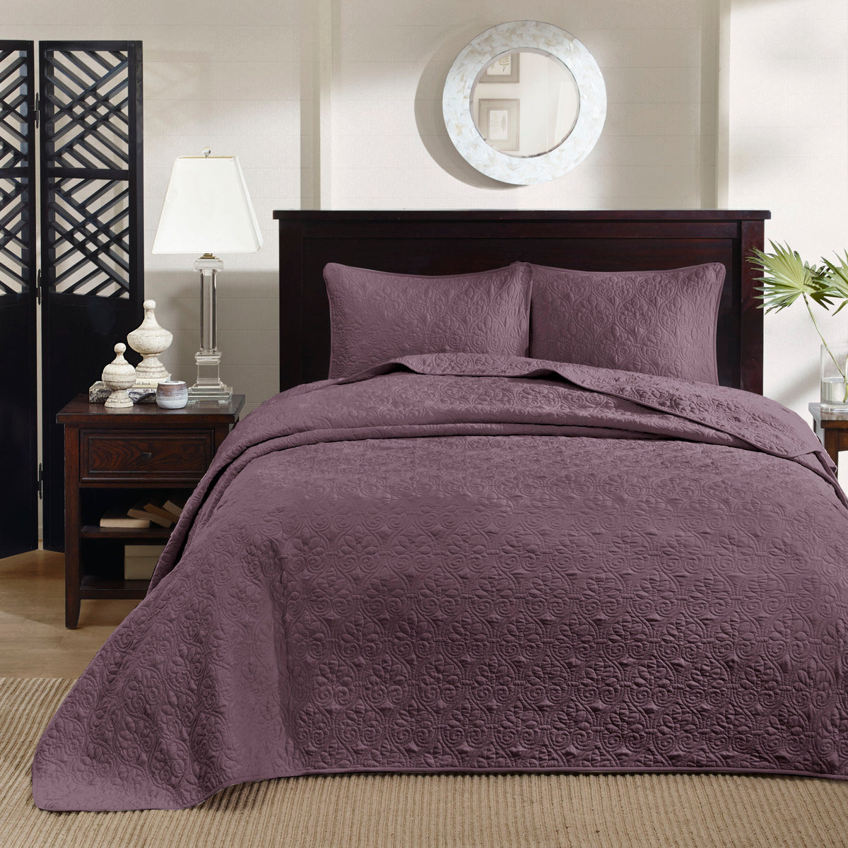 Reversible Bedspread Set Purple Queen Purple Cotton