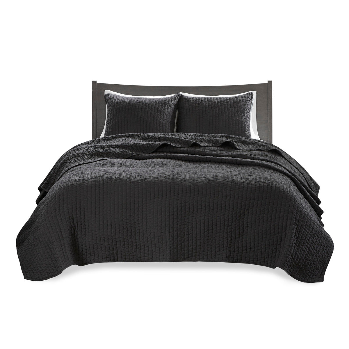 3 Piece Quilt Set Black Full Queen Full Black Microfiber