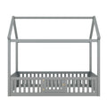 Twin Size Wood House Bed With Fence And Door, Gray Old Sku: Wf303131Aae Box Spring Not Required Twin Gray Wood Bedroom Bed Frame Pine