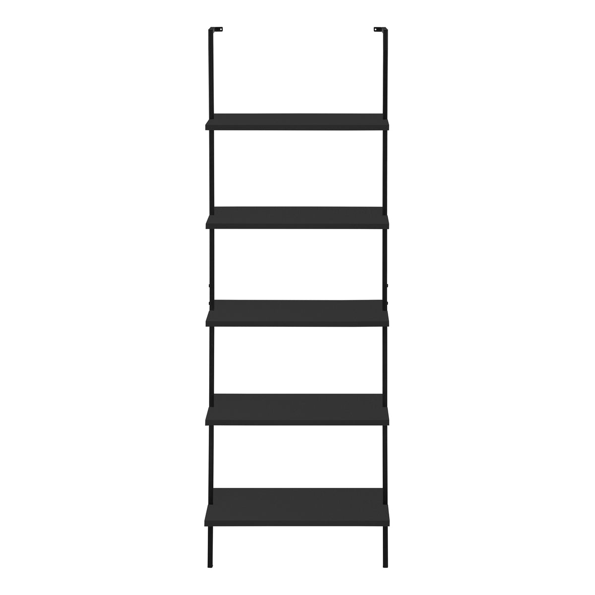 Bookshelf, Bookcase, Etagere, Ladder, 5 Tier, 72"H, Office, Bedroom, Black Laminate, Black Metal, Contemporary, Modern Black Metal